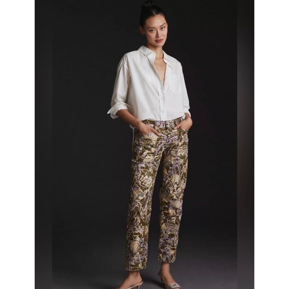 Anthropologie Pilcro The Wanderer Low-Rise Pants, Metallic Marbled Print, 26